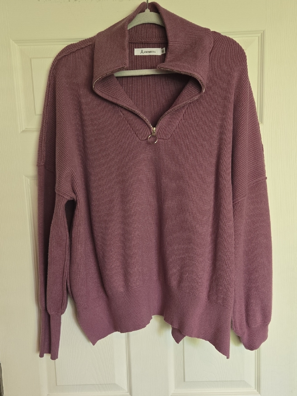 Anrabees Purple  Ribbed Half-Zip Turtleneck Sweater Xl